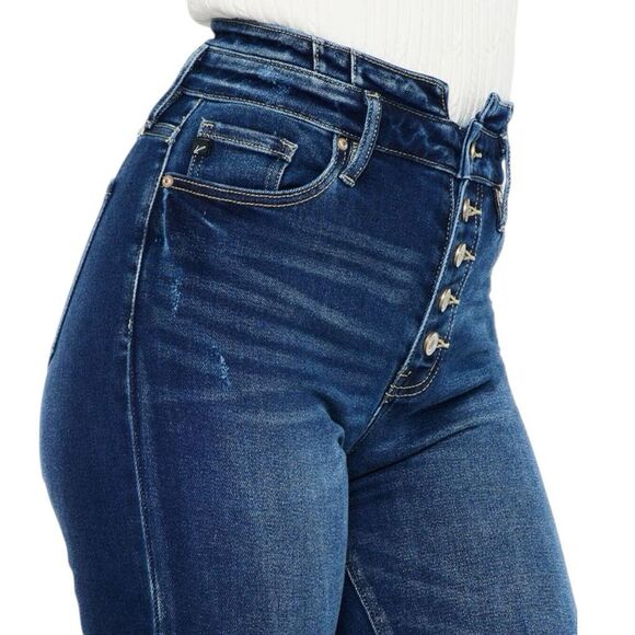 Kancan High Rise Curvy Dark Wash Button Fly Flare NWT - Picture 10 of 16